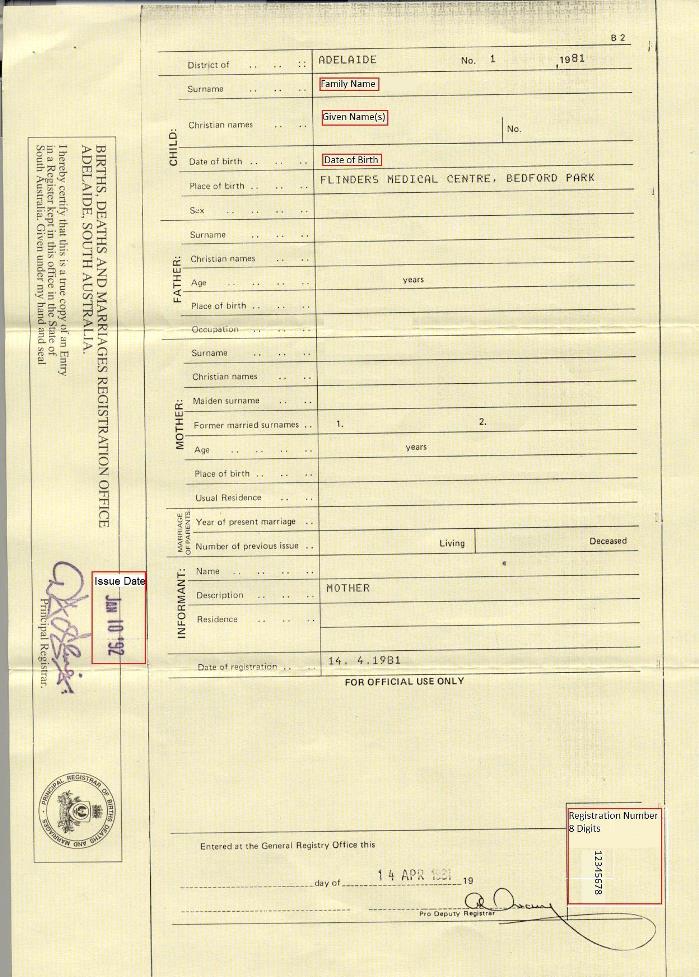 Birth Certificate Australian Unique Student Identifier