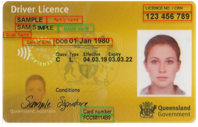 Example of a QLD drivers license