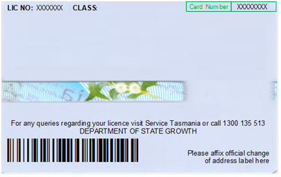 Example of the back of a Tasmanian Driver's Licence