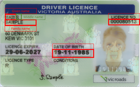 Victorian Drivers Licence new front example