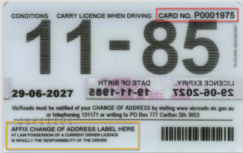 Victorian Drivers Licence new back example